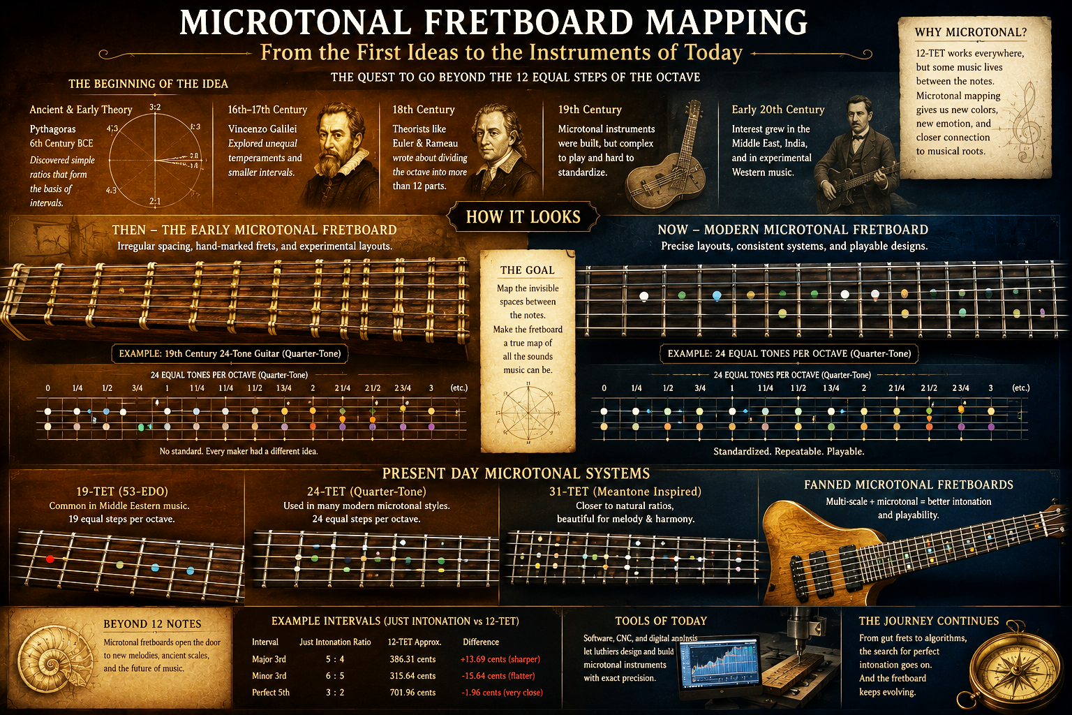 Image holder for Thompson and Panormo’s Enharmonic Guitar with mapped holes and small individual croquet hoop frets.